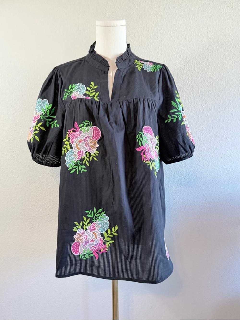 Cato Black Ruffled Neck Blouse